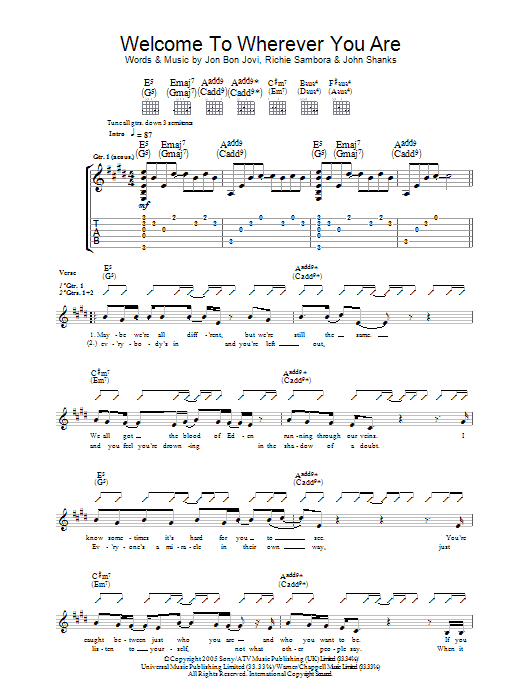 Welcome To Wherever You Are (Guitar Tab) von Jon Bon Jovi