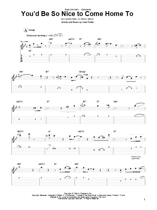 You'd Be So Nice To Come Home To (Guitar Tab) von Jim Hall
