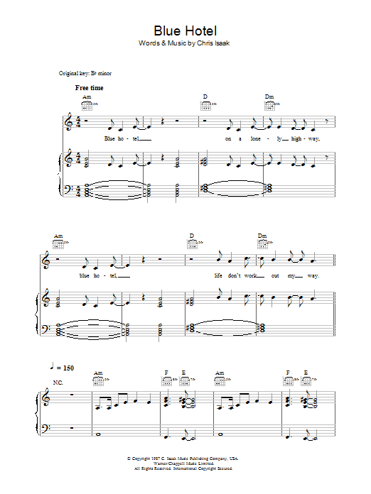 Blue Hotel (Piano, Vocal & Guitar Chords) von Chris Isaak