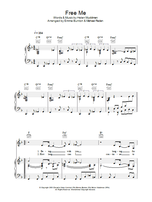 Free Me (Piano, Vocal & Guitar Chords) von Emma Bunton
