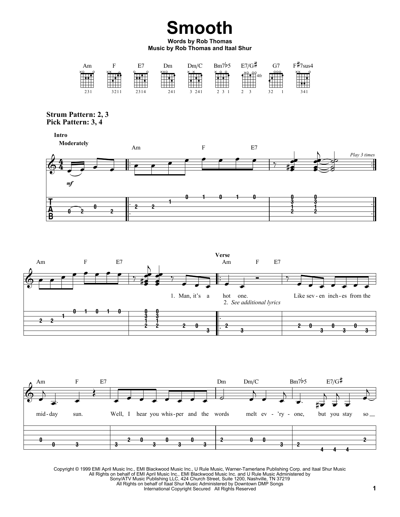Smooth (Easy Guitar Tab) von Santana featuring Rob Thomas