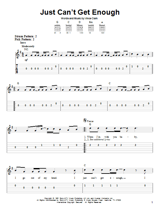 Just Can't Get Enough (Easy Guitar Tab) von Depeche Mode