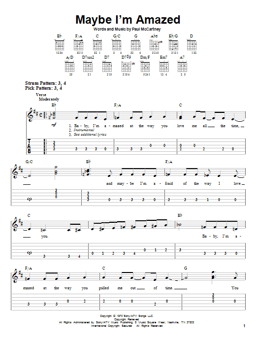 Maybe I'm Amazed (Easy Guitar Tab) von Paul McCartney