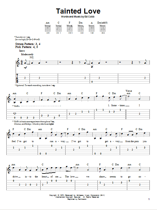 Tainted Love (Easy Guitar Tab) von Soft Cell