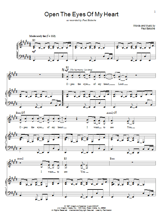 Open The Eyes Of My Heart (Piano & Vocal) von Paul Baloche