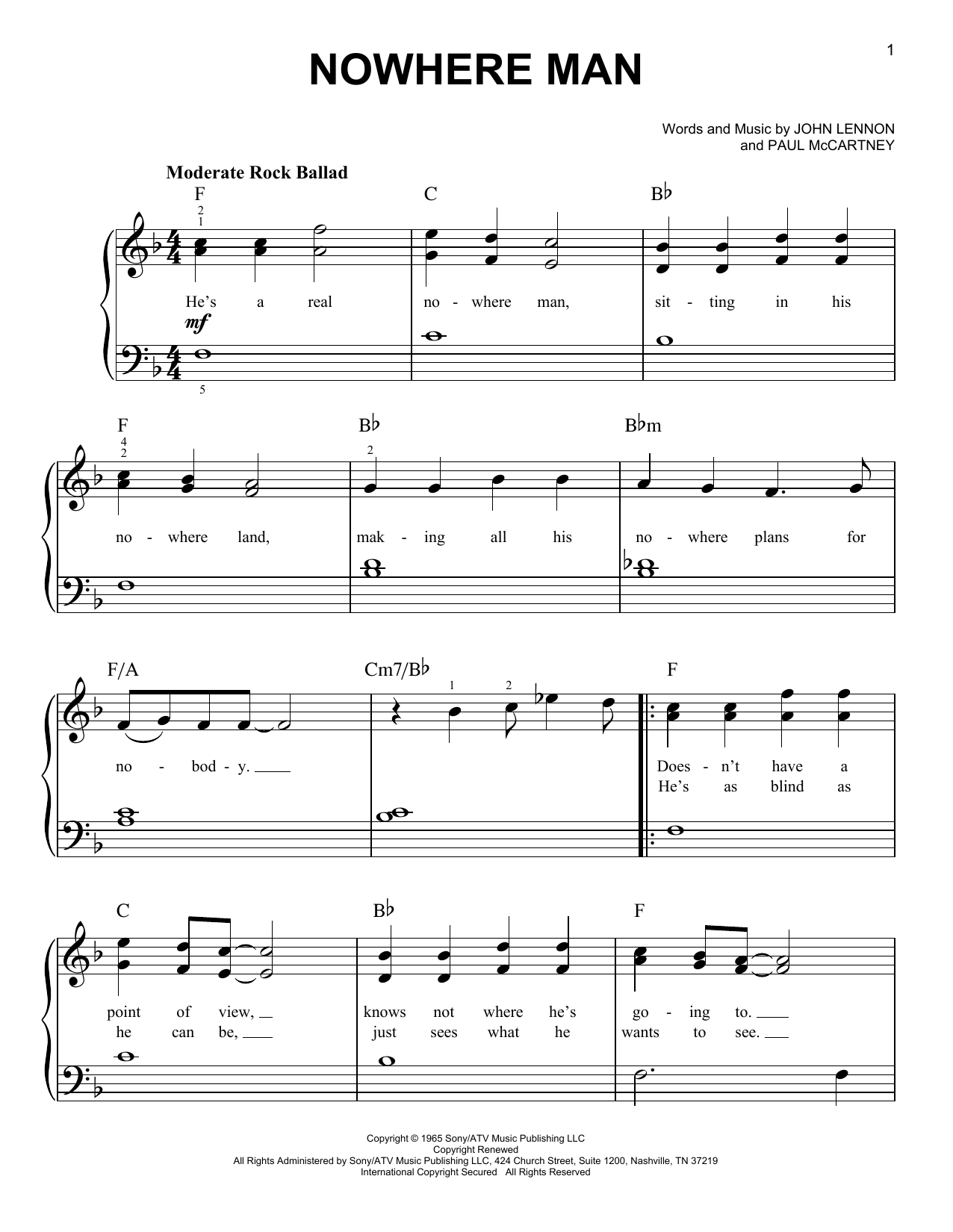 Nowhere Man (Very Easy Piano) von The Beatles