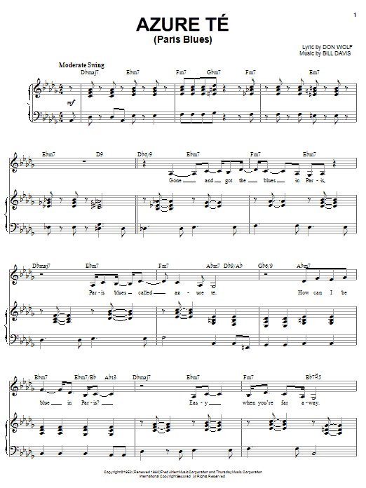 Azure-Te (Paris Blues) (Piano, Vocal & Guitar Chords (Right-Hand Melody)) von Karrin Allyson