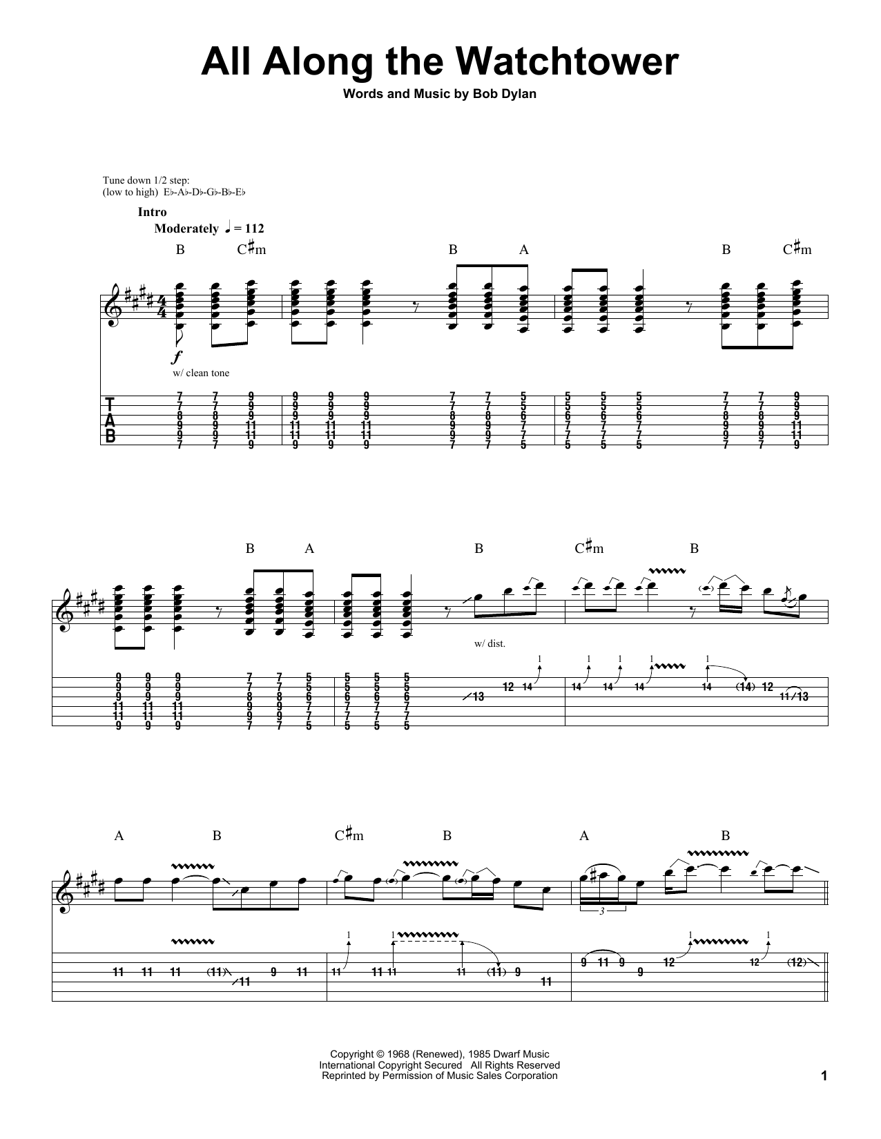 All Along The Watchtower (Guitar Tab (Single Guitar)) von Jimi Hendrix