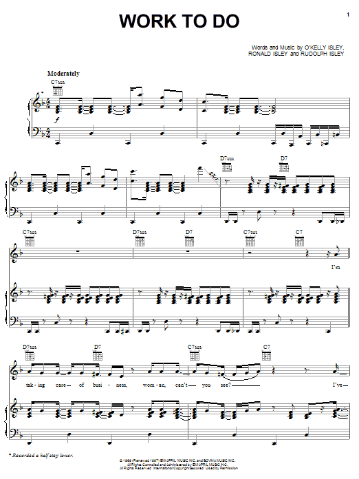 Work To Do (Piano, Vocal & Guitar Chords (Right-Hand Melody)) von The Isley Brothers