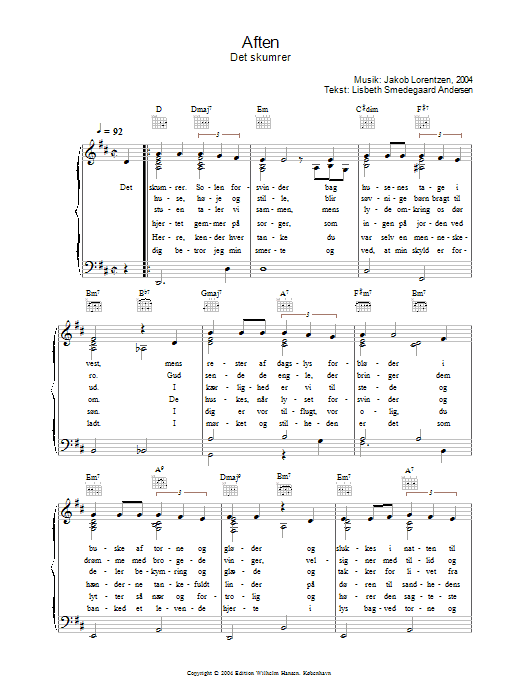 Aften - Det Skumrer (Piano, Vocal & Guitar Chords) von Jakob Lorentzen