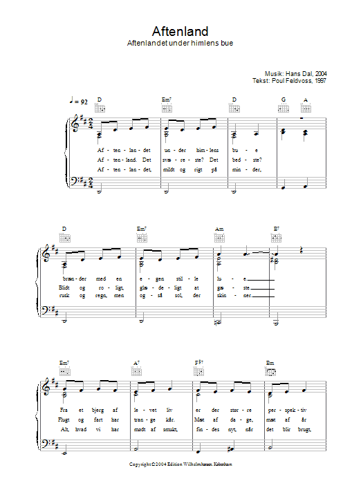 Aftenland - Aftenlandet Under Himlens Bue (Piano, Vocal & Guitar Chords) von Hans Dal