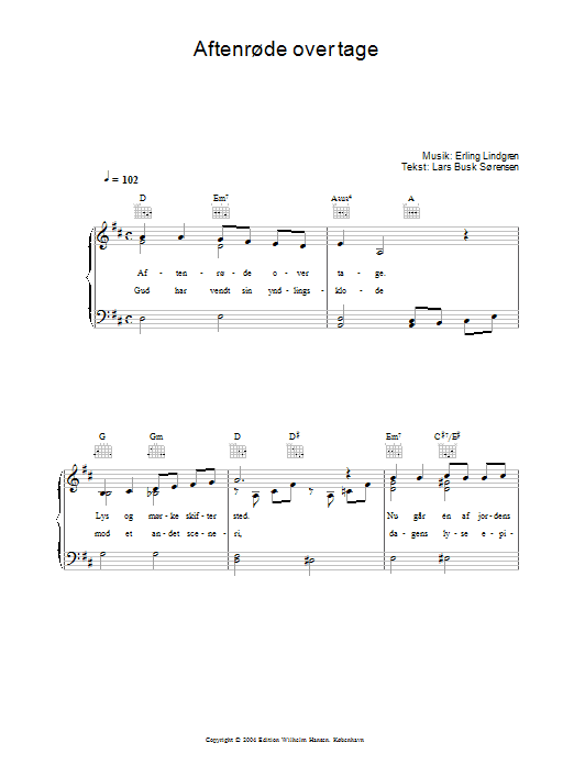 Aftenrde Over Tage (Piano, Vocal & Guitar Chords) von Erling Lindgren