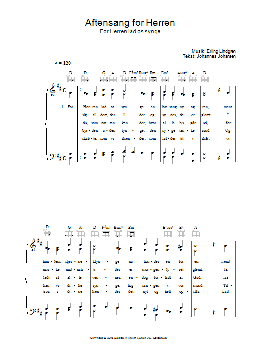 Aftensang For Herren - For Herren Lad Os Singe (Piano, Vocal & Guitar Chords) von Erling Lindgren