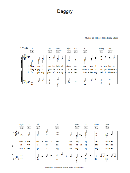 Daggry (Piano, Vocal & Guitar Chords) von Jens Skou Olsen