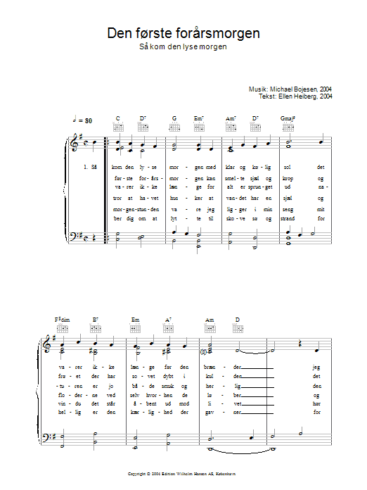 Den Forste Forarsmorgenmorgen - Sa Kom Den Lyse Morgen (Piano, Vocal & Guitar Chords) von Michael Bojesen