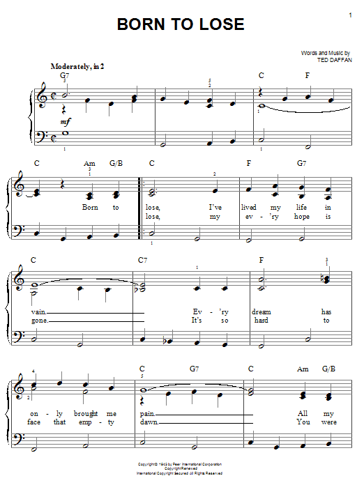 Born To Lose (Easy Piano) von Ray Charles