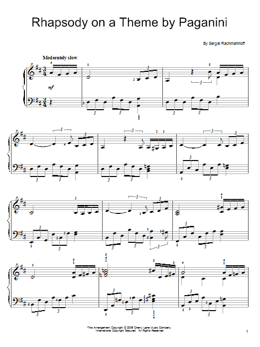 Rhapsody On A Theme Of Paganini, Variation XVIII (Easy Piano) von Sergei Rachmaninoff