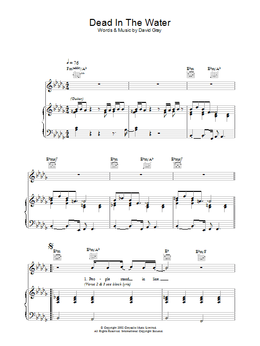 Dead In The Water (Piano, Vocal & Guitar Chords) von David Gray