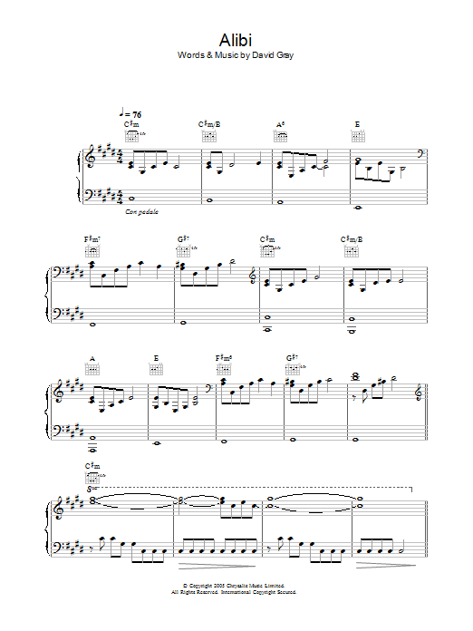 Alibi (Piano, Vocal & Guitar Chords) von David Gray