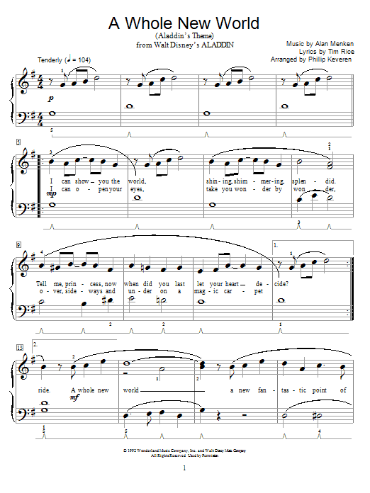 A Whole New World (from Aladdin) (arr. Phillip Keveren) (Educational Piano) von Alan Menken & Tim Rice