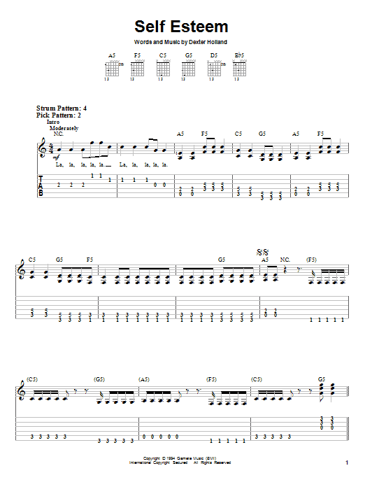 Self Esteem (Easy Guitar Tab) von The Offspring