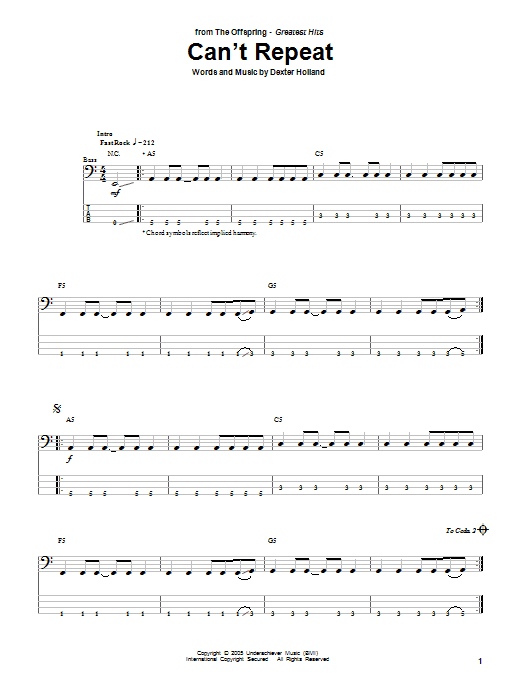 Can't Repeat (Bass Guitar Tab) von The Offspring