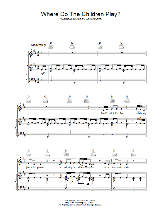 Where Do The Children Play? (Piano, Vocal & Guitar Chords) von Cat Stevens