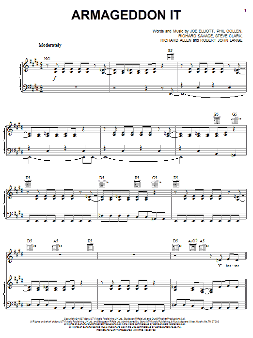 Armageddon It (Piano, Vocal & Guitar Chords (Right-Hand Melody)) von Def Leppard