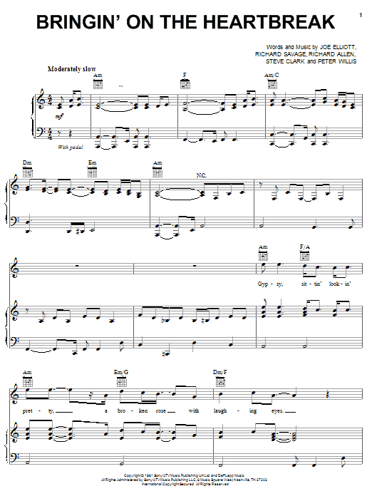 Bringin' On The Heartbreak (Piano, Vocal & Guitar Chords (Right-Hand Melody)) von Def Leppard