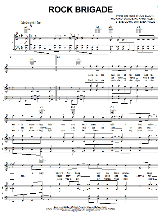 Rock Brigade (Piano, Vocal & Guitar Chords (Right-Hand Melody)) von Def Leppard