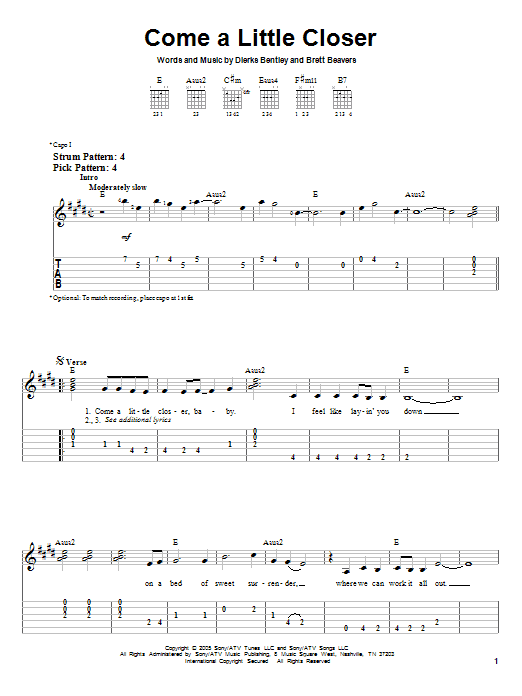 Come A Little Closer (Easy Guitar Tab) von Dierks Bentley