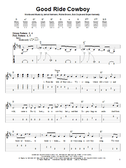 Good Ride Cowboy (Easy Guitar Tab) von Garth Brooks