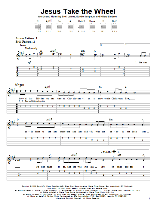 Jesus Take The Wheel (Easy Guitar Tab) von Carrie Underwood