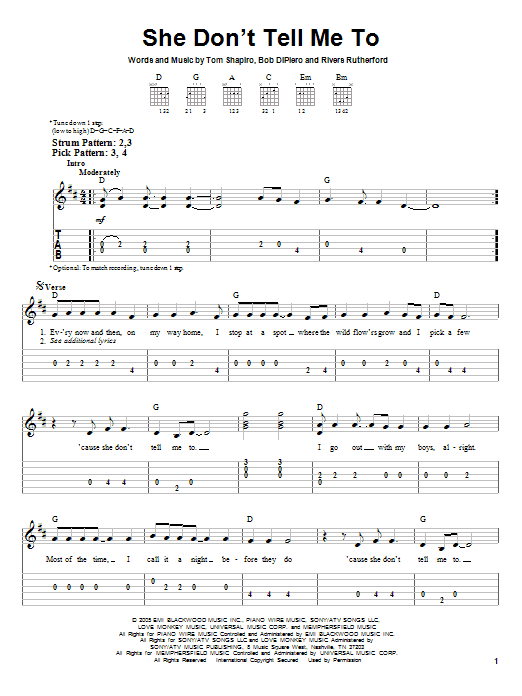 She Don't Tell Me To (Easy Guitar Tab) von Montgomery Gentry