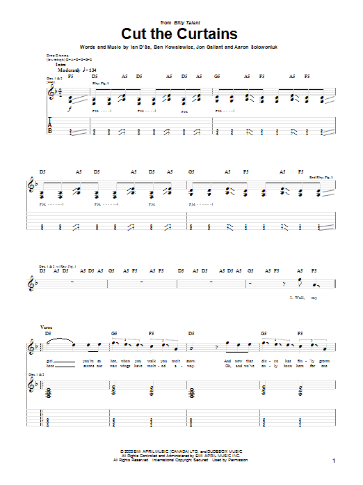 Cut The Curtains (Guitar Tab) von Billy Talent