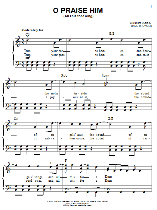 O Praise Him (All This For A King) (Easy Piano) von David Crowder Band