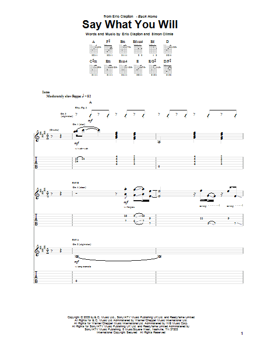 Say What You Will (Guitar Tab) von Eric Clapton