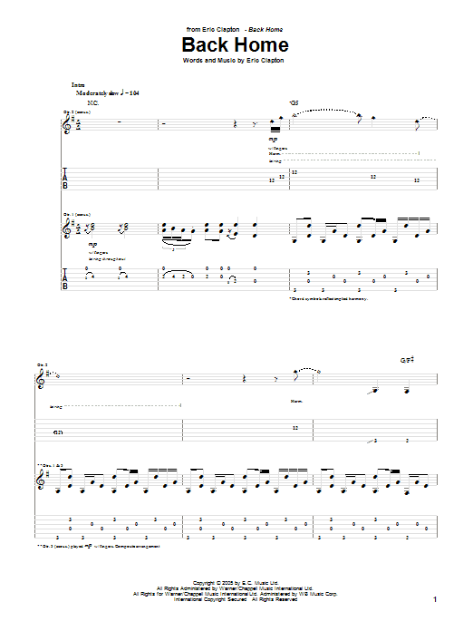 Back Home (Guitar Tab) von Eric Clapton