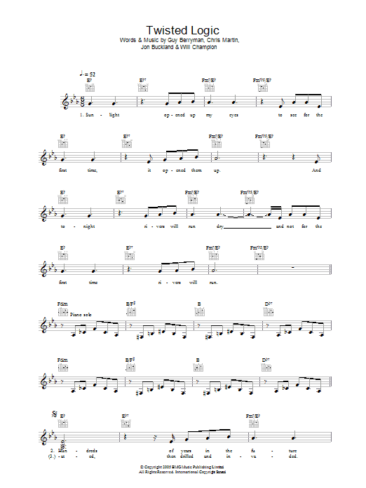 Twisted Logic (Lead Sheet / Fake Book) von Coldplay