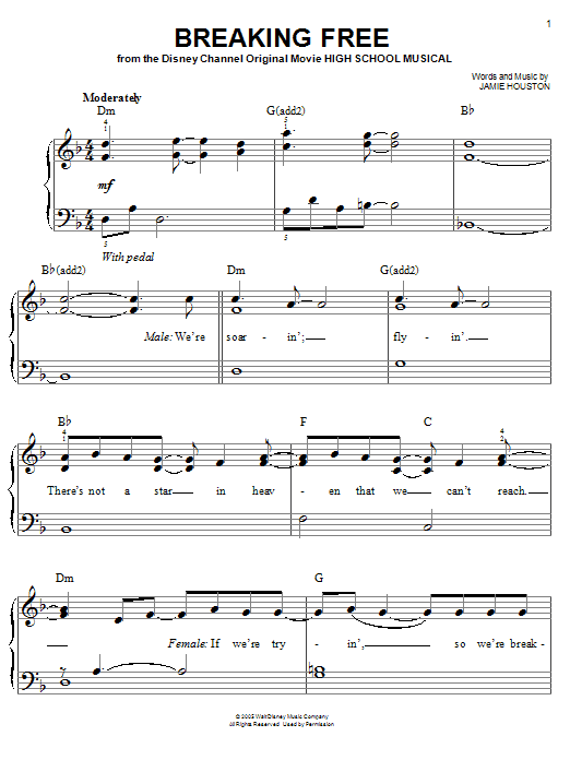 Breaking Free (from High School Musical) (Easy Piano) von Zac Efron & Vanessa Hudgens