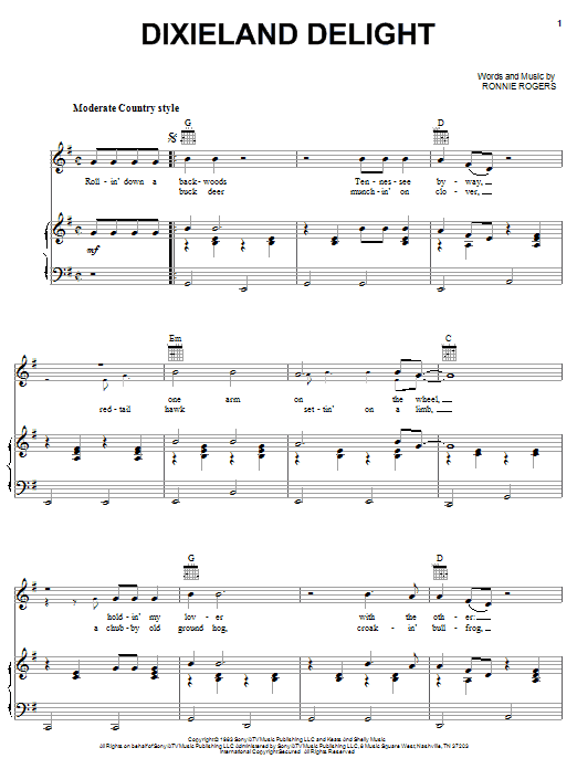Dixieland Delight (Piano, Vocal & Guitar Chords (Right-Hand Melody)) von Alabama