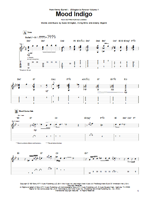 Mood Indigo (Guitar Tab) von Kenny Burrell