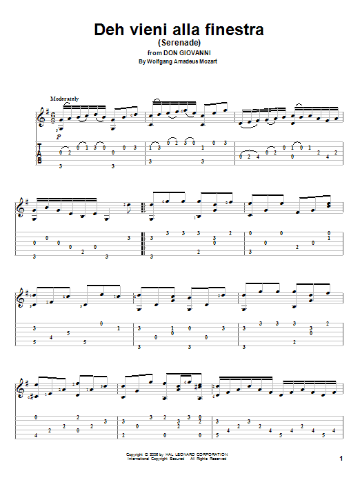 Deh Vieni Alla Finestra (Serenade) (Solo Guitar) von Wolfgang Amadeus Mozart