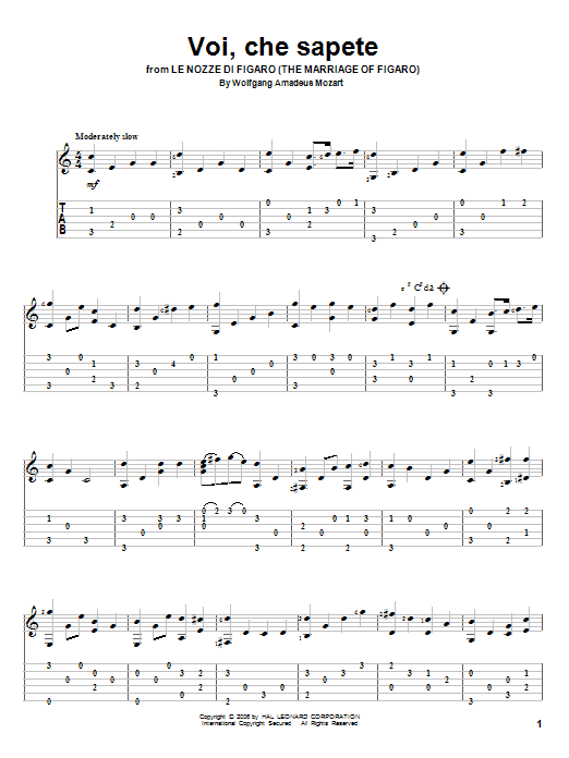 Voi, Che Sapete (Solo Guitar) von Wolfgang Amadeus Mozart