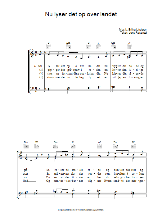 Nu Lyser Det Op Over Landet (Piano, Vocal & Guitar Chords) von Erling Lindgren