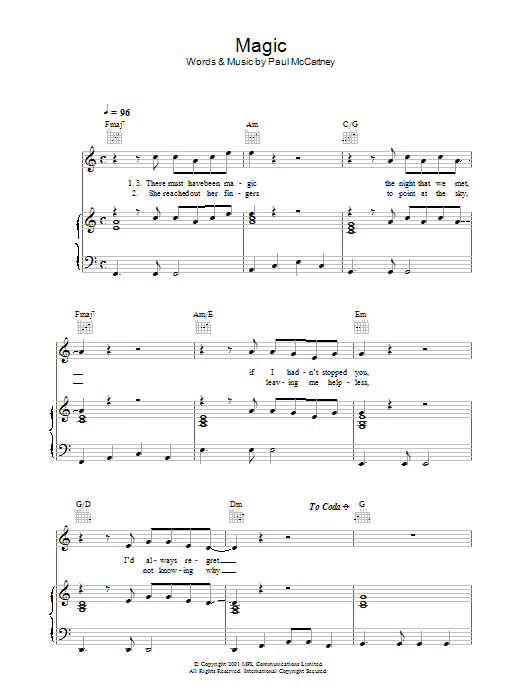 Magic (Piano, Vocal & Guitar Chords) von Paul McCartney