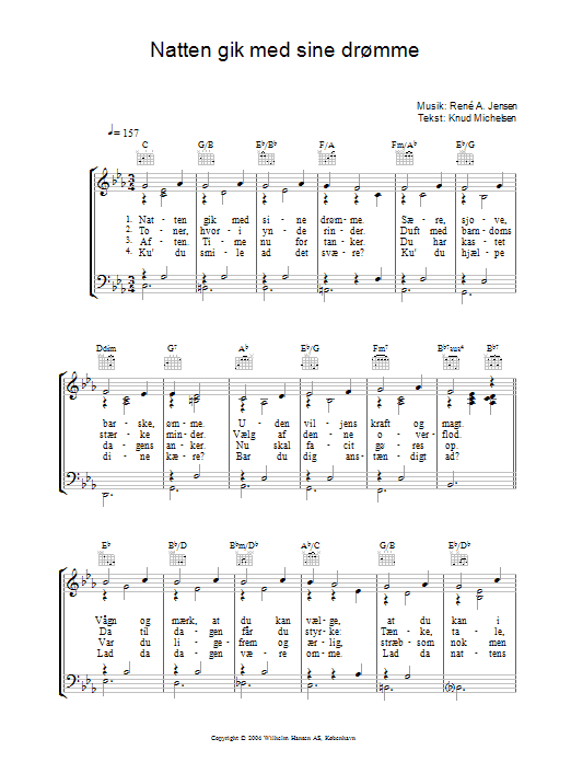 Natten Gik Med Sine Drmme (Piano, Vocal & Guitar Chords) von Rene A. Jensen