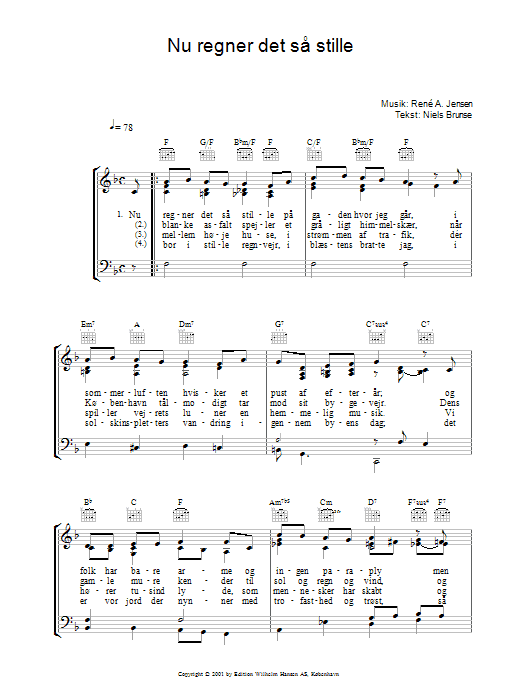 Nu Regner Det S Stille (Piano, Vocal & Guitar Chords) von Rene A. Jensen