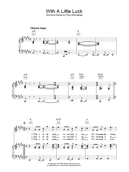 With A Little Luck (Piano, Vocal & Guitar Chords) von Paul McCartney & Wings