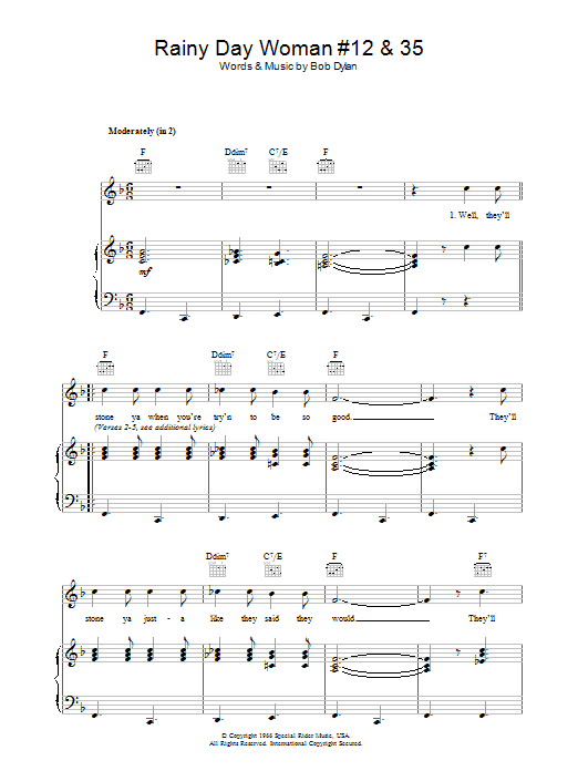 Rainy Day Woman #12 & 35 (Piano, Vocal & Guitar Chords) von Bob Dylan